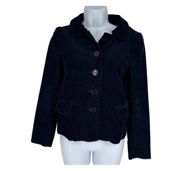 J.Crew Womens Corduroy Navy Button-Down Jacket  Pockets & Striped Lining Size 0 - Picture 1 of 7